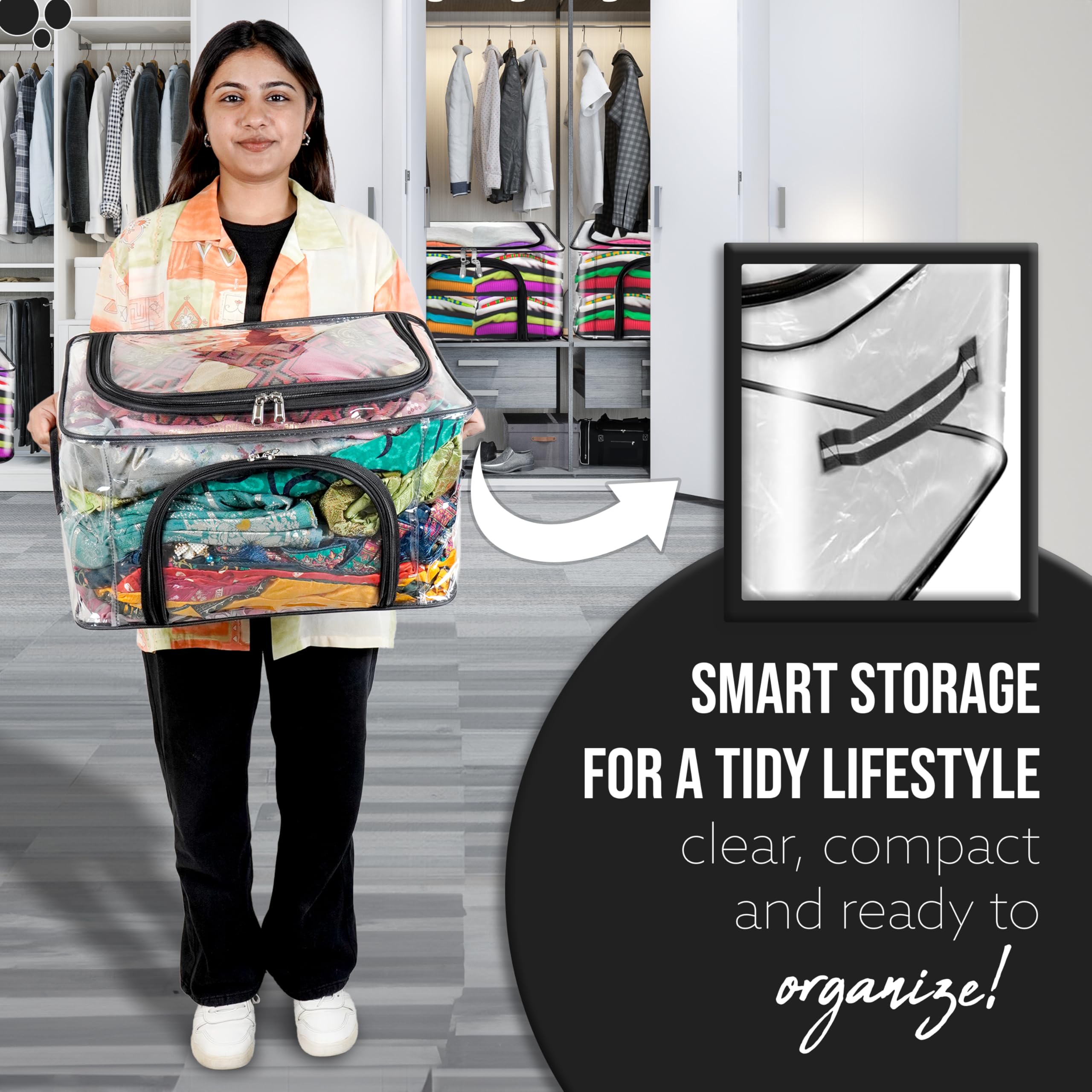 Storite 3 Pack 28 L Transparent Pvc Wardrobe Bag Underbed Moisture Proof Cloth Storage Organizer, Storage Box For Clothes Saree